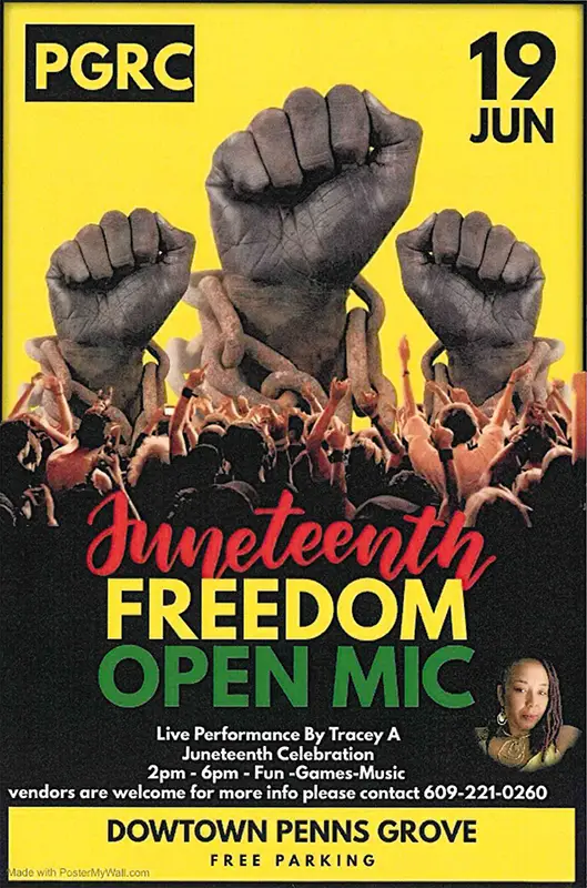 Monday, June 19, 2023 - Juneteenth Freedom Open Mic PGRC flier